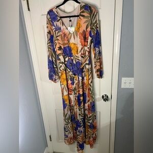 Anne Klein Multicolor Floral Long Sleeve Dress